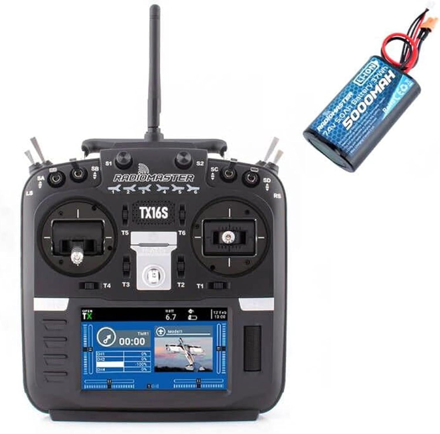 Radio TX16S MKII V4.0 Hall Gimbal 2.4G 16CH ELRS 4IN1 Multi-Protocol EDGETX OpenTX Transmitter Remote Control for RC Drone (TX16S MKII-ELRS-M2 with 5000mah Battery)