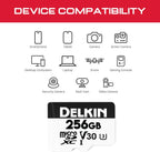 Delkin Devices 256GB microSD Card (100MB/s) + Rugged CFexpress/SD/microSD Storage Tote ¨C High-Speed Memory Card + Weather-Resistant Case Bundle for Cameras, Drones & Action Cameras