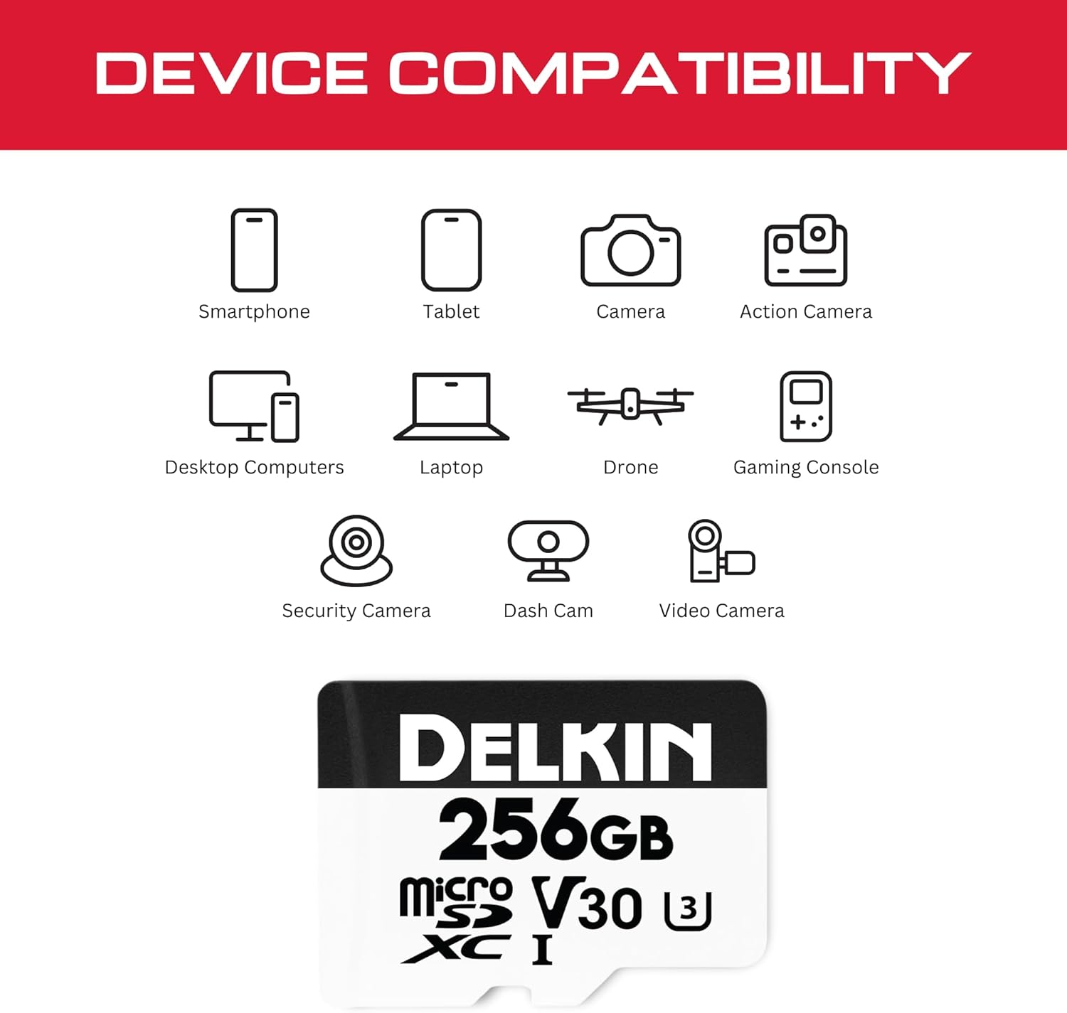 Delkin Devices 256GB microSD Card (100MB/s) + Rugged CFexpress/SD/microSD Storage Tote ¨C High-Speed Memory Card + Weather-Resistant Case Bundle for Cameras, Drones & Action Cameras