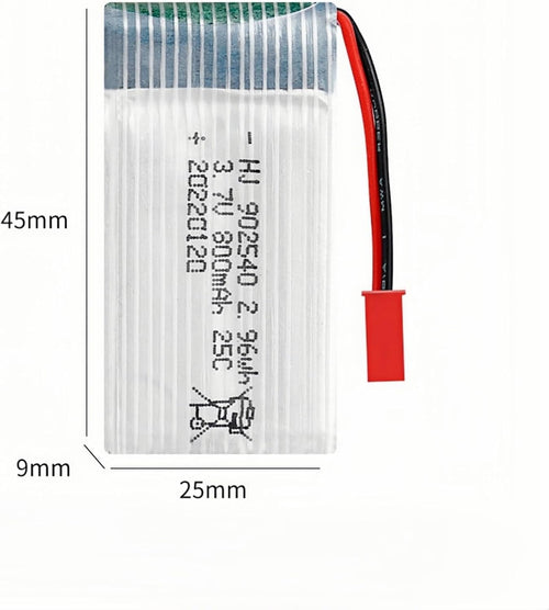2 Pcs 3.7V 800mAh 25C 902540 Rechargeable Lipo Battery JST Plug with USB Charger for X56W X400 X400W X300C X400C X800 HS110 HS200 S670 V950hd S1750 V2450 X500 HJ818H J819S RC Quadcopter