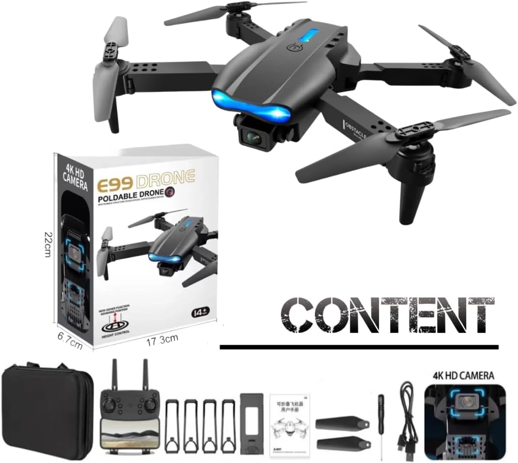 Mini E99 Pro RC Drone with Dual Camera, WiFi FPV, Foldable Design, Brushless Motor, Remote Control, 1 Rechargeable Batteries ¨C Electronic Camera Drone