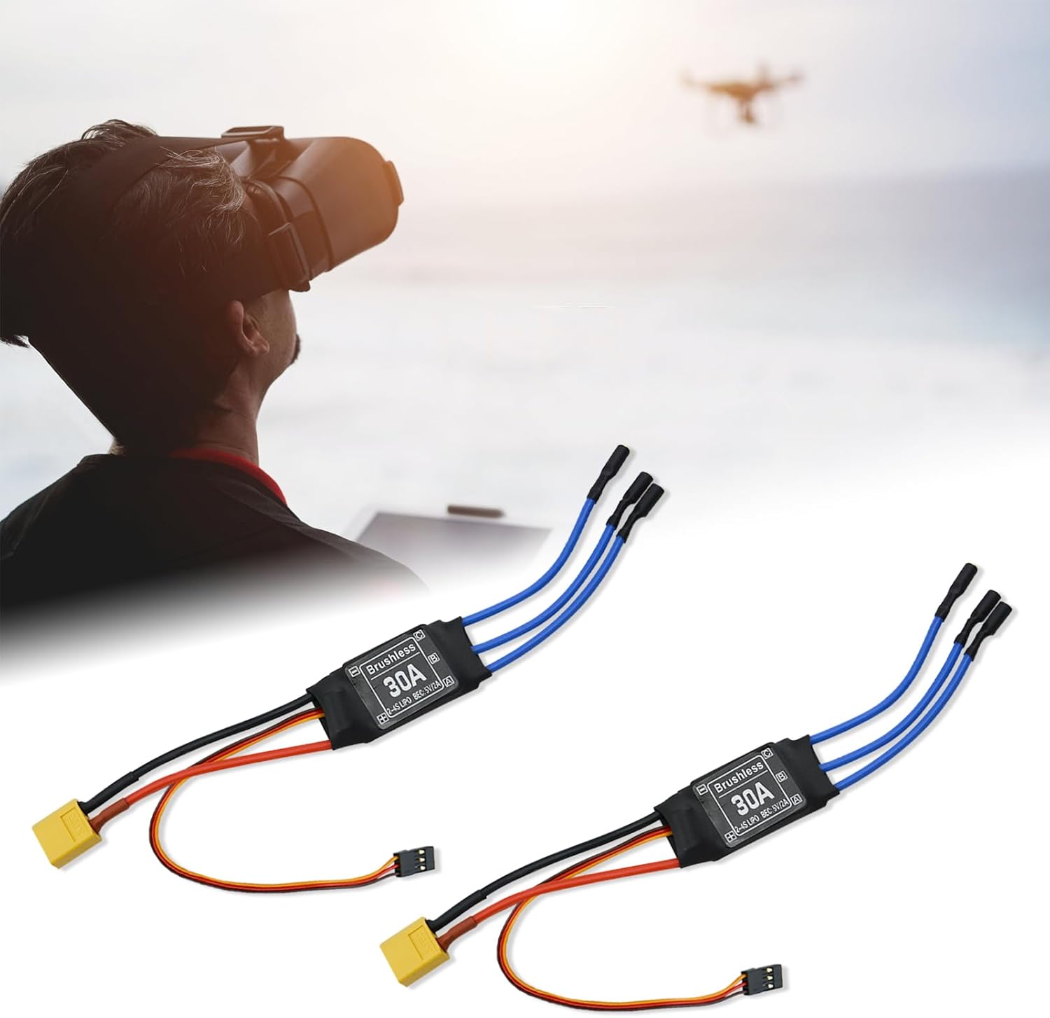 30A Electric Brushless Motor Controller, 2 Pcs ESC Speed Controller with XT60 and 3.5mm Bullet Plugs for RC Drone RC Airplane Helicopter (30A)