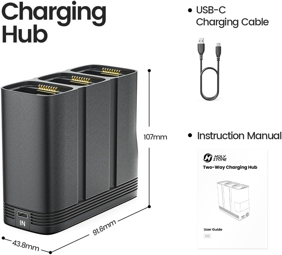 Holy Stone Battery Charging Station Compatible with HS900 HS900Pro Drone, 3-Slot Fast Charger with Storage & Power Bank Function, USB-C QC3.0 Charging Dock for HS900 Drone Batteries