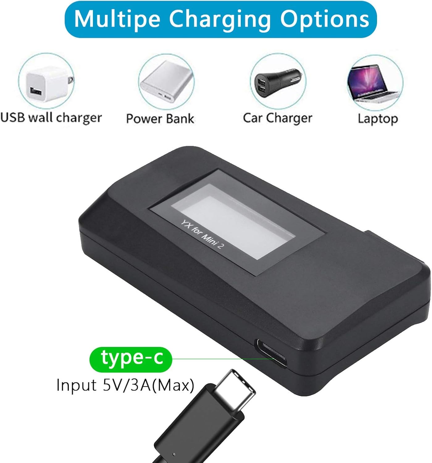 Hanatora USB Battery Charger with Quick Charge 3.0 for DJI Mini 4K/2/Mini SE/2 SE Drone,Indicator Display Raqid Charging Hub Accessories,Check Battery Level