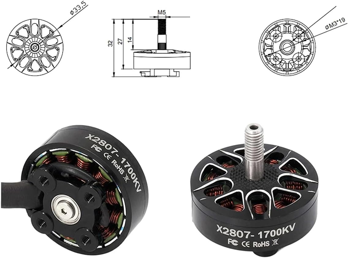 DYS 4pcs X2807 1300KV 1500KV 1700KV Brushless Motor 6S for 7inch Long Range FPV Racing Drone Freestyle FPV Drone Quadcopter Motor (X2807 1700KV 4PCS)