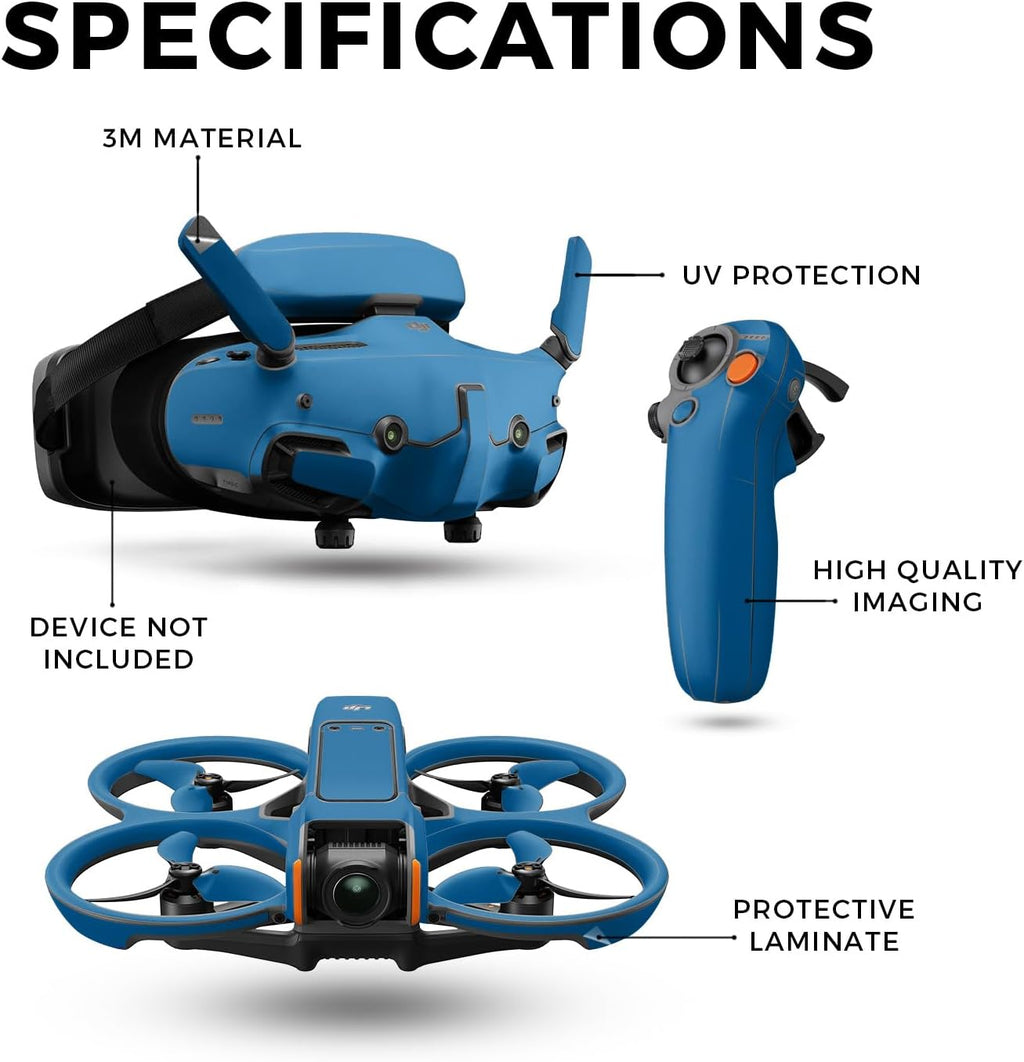 Drone Skin Compatible with DJI Avata 2 Bundle (2024) - Solid Blue - Premium 3M Vinyl Protective Wrap Decal Cover - Easy to Apply | Crafted in The USA by MightySkins
