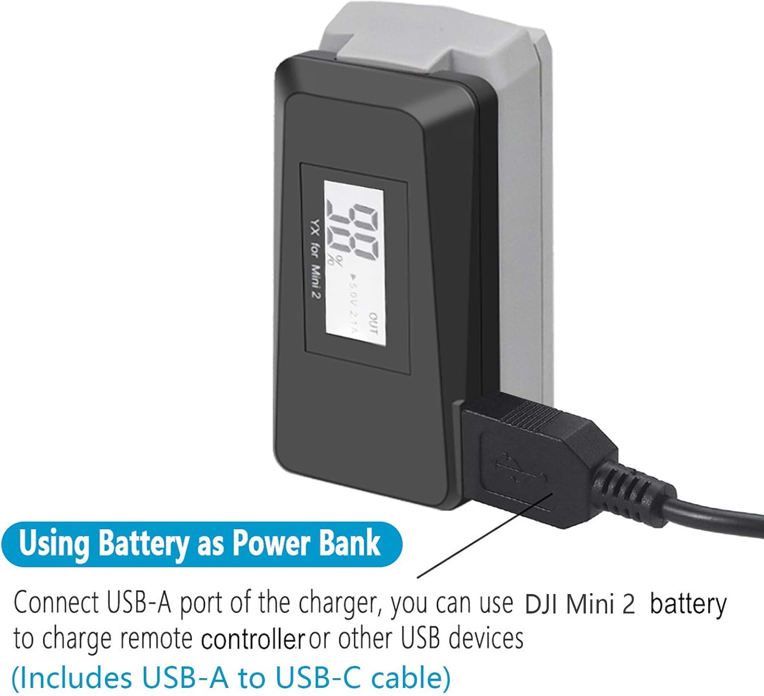 Hanatora USB Battery Charger with Quick Charge 3.0 for DJI Mini 4K/2/Mini SE/2 SE Drone,Indicator Display Raqid Charging Hub Accessories,Check Battery Level