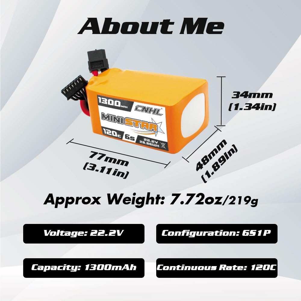 CNHL 1300mAh 6S Lipo Battery 22.2V 120C with XT60 Plug for FPV Racing RC Quadcopter Helicopter Airplane Drone(2 Packs)