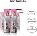 GNB 4pcs 520mAh 1S LiPo Battery 80C HV 3.8v LiHV Battery JST-PH2.0 Connector Upgraded for Inductrix FPV Racing Drone Like EMAX Tinyhawk 2 etc