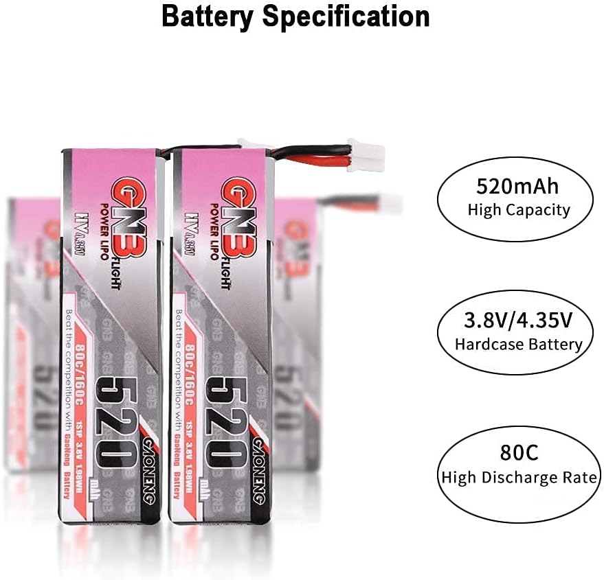 GNB 4pcs 520mAh 1S LiPo Battery 80C HV 3.8v LiHV Battery JST-PH2.0 Connector Upgraded for Inductrix FPV Racing Drone Like EMAX Tinyhawk 2 etc