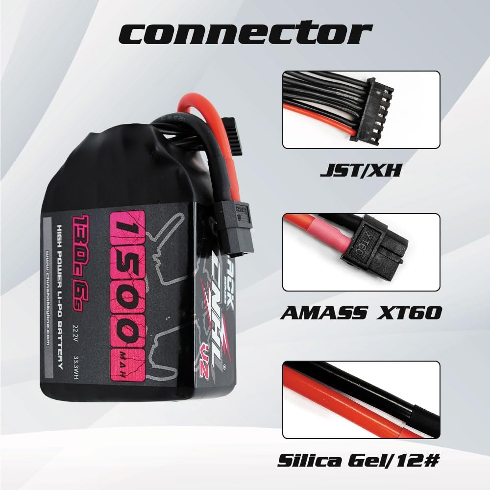 CNHL 6S Lipo Battery 1500mAh 22.2V 130C with XT60 Plug for FPV Drone Racing RC Quadcopter Helicopter Airplane (2 Packs)