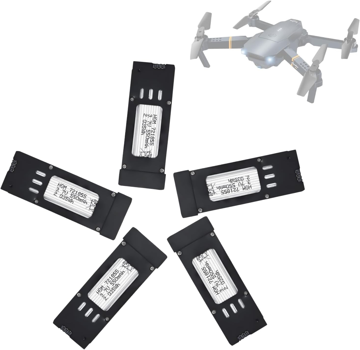 5 pcs 550mAh 25C 721855 Case Protected Lipo Batteries Compatible with E58 L800 JY019 S168 3.7V WiFi Mini FPV Quadcopter RC Drone