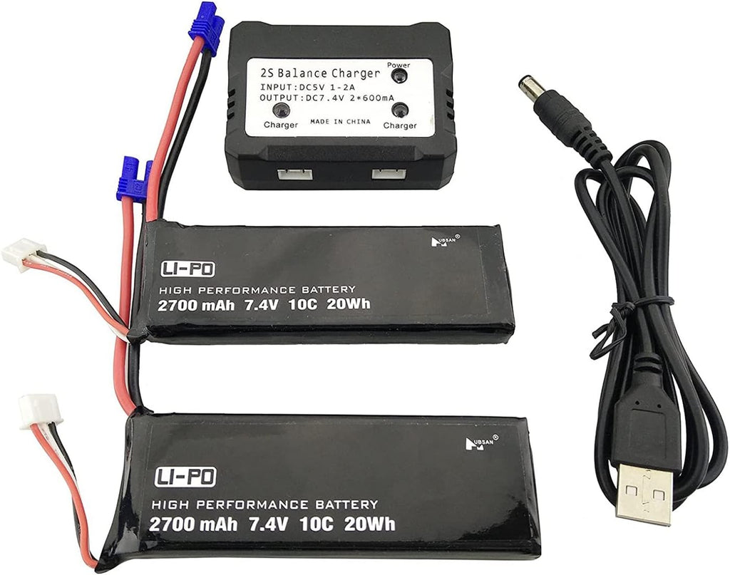 Accessories 2PCS 7.4V 2700mAh Drone Lithium Battery with 2 in 1 Charger for Hubsan x4 H501S Pro H501A H501C H501S H501M H501S W H501S pro Brushless Quadcopter Drone