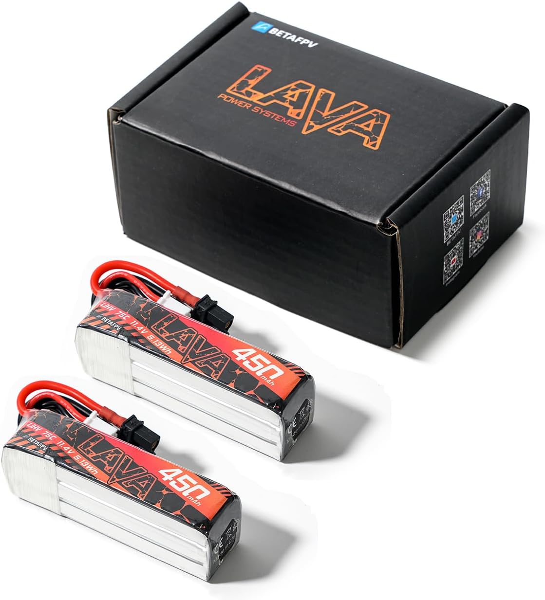BETAFPV 2pcs Lava 450mAh 3S 11.4V LiHV 75C FPV Lipo Battery with XT30 Connector, Rechargable Lipo Battery for FPV Racing Whoop Drone Quadcopters Like Pavo20 3S Brushless Drone, Pavo Pico Frame