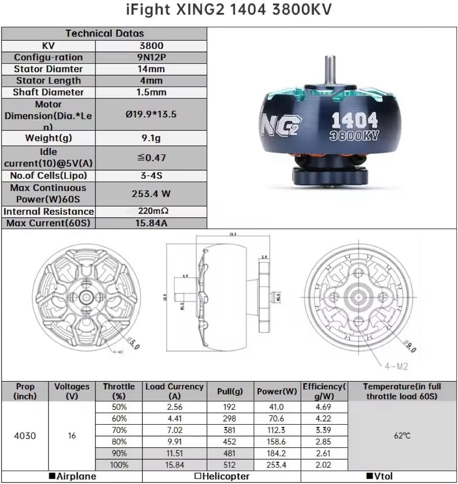 iFlight 4pcs XING2 1404 FPV Brushless Motor 3800KV 3S 4S 1.5mm Shaft for FPV Toothpick Racing Drone