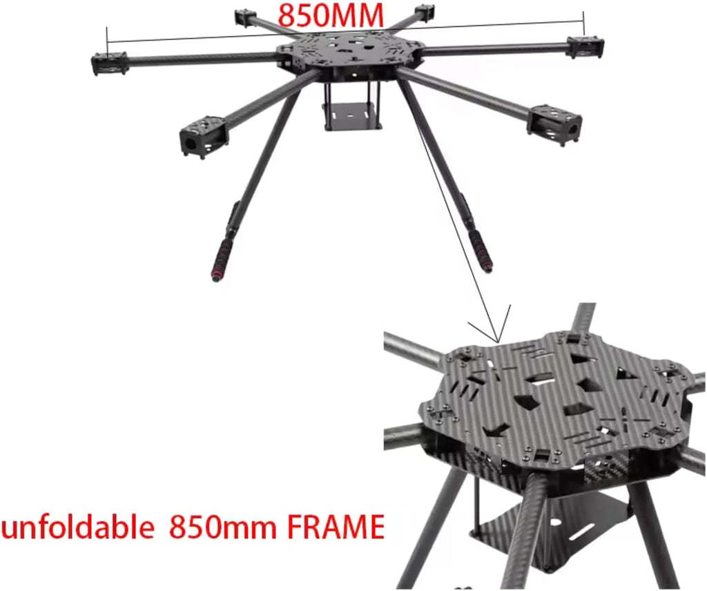 JeeFly F850/F680 Carbon Fiber Hexacopter Frame Kit 850mm/680mm Foldable Drone Frame with Landing Gear, for Aerial Photography Heavy Lift FPV DIY Build Cinematic Industrial Drones (F850 Not foldable)