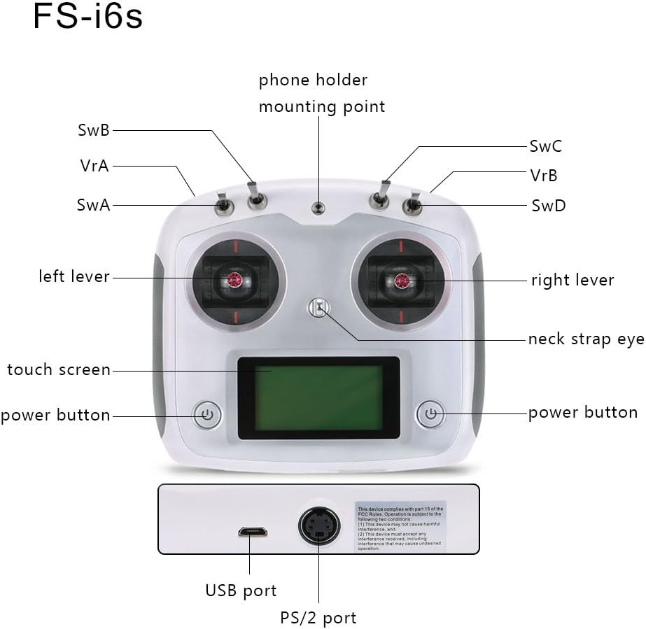 BODAJING Flysky FS-I6S 10ch 2.4G AFHDS 2A RC Transmitter Control w/FS-iA6B Receiver for RC Drone Quadcopter