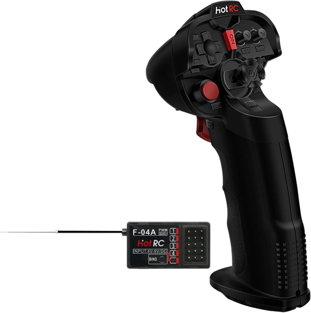 HOTRC DS-4A 2.4G 4 Channel Single Hand RC Radio Transmitter with 4CH Receiver for RC Car Boat Drone Airplane (W/ 1 RX)