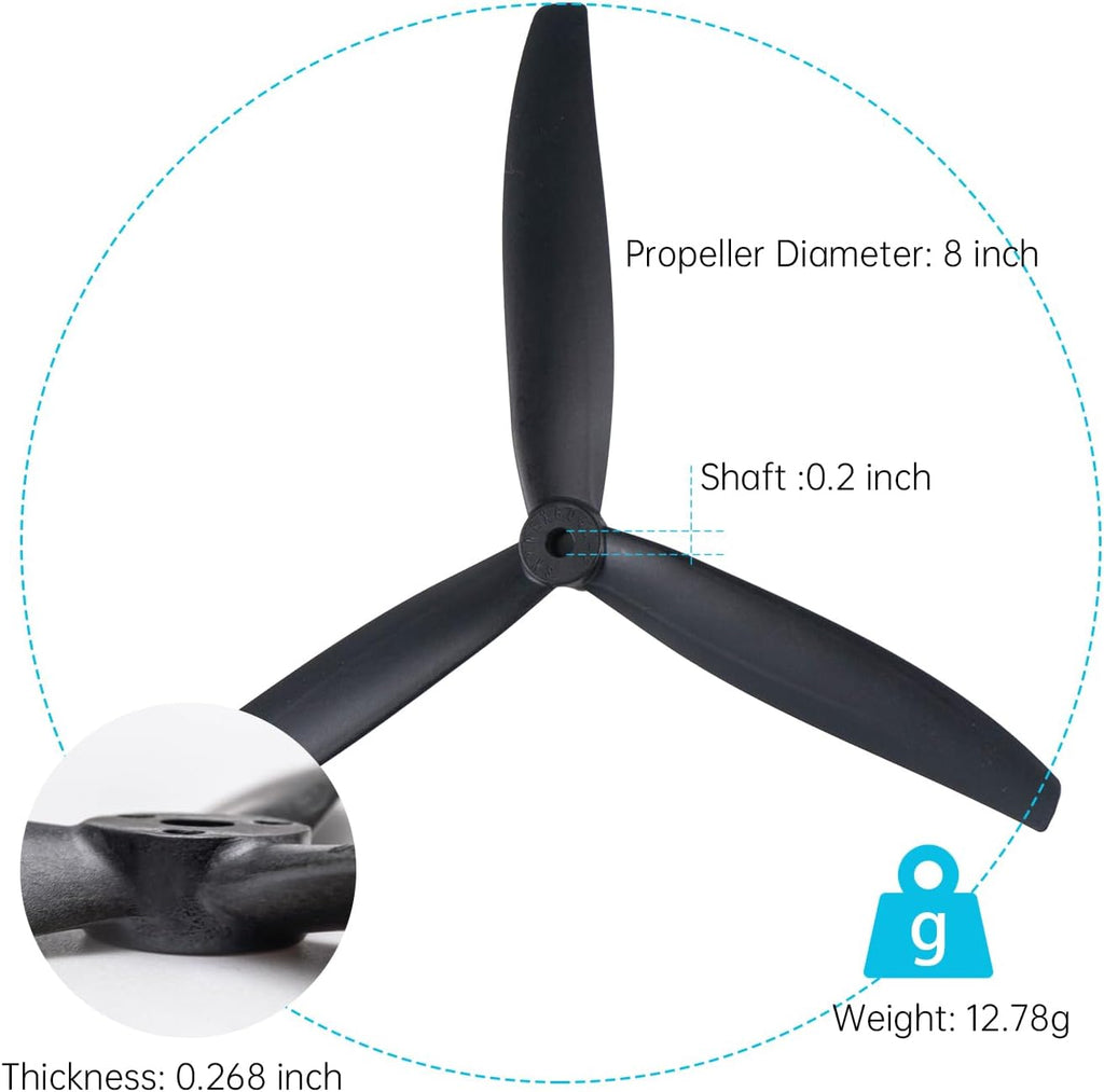 8 Inch Glass Fiber Nylon 8-Inch Propellers, 3-Blade Props for Cinelifter FPV Drones, Black (4 pcs - 2 CW, 2 CCW)