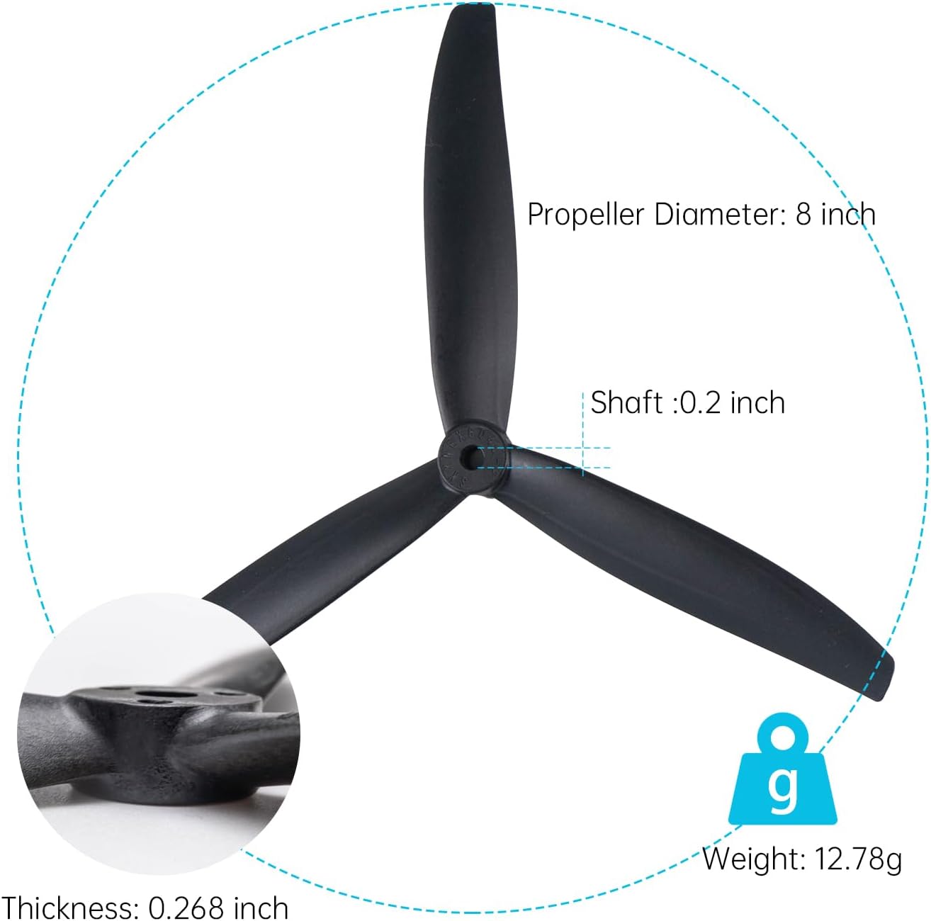 8 Inch Glass Fiber Nylon 8-Inch Propellers, 3-Blade Props for Cinelifter FPV Drones, Black (4 pcs - 2 CW, 2 CCW)