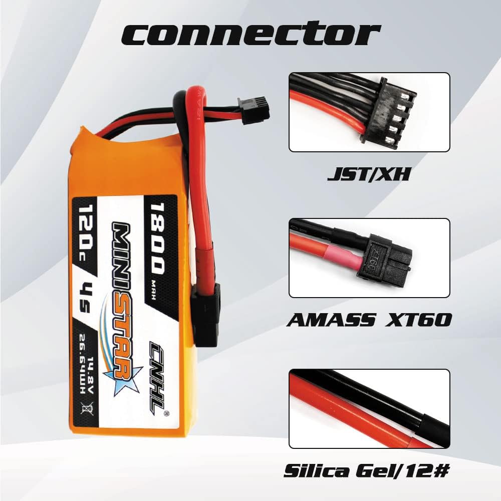 CNHL 1800mAh 4S Lipo Battery 14.8V 120C with XT60 Plug for RC Airplane Boat Heli Airplane Drone FPV Racing Hobby (2 Packs)