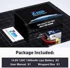 Zeee 14.8V 120C 1300mAh 4S RC Lipo Battery Graphene Battery with XT60 Plug for FPV Racing Drone Quadcopter Helicopter Airplane RC Boat RC Car RC Models(2 Pack)