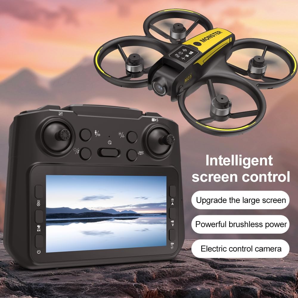 Drone with HD Camera 4.5inch Screen Controller, Under 250g Mini RC Quadcopter Headless Mode One-Key Takeoff/Landing Optical Flow Positioning M23 Drones with 2 Batteries for Adult Beginners (Black)
