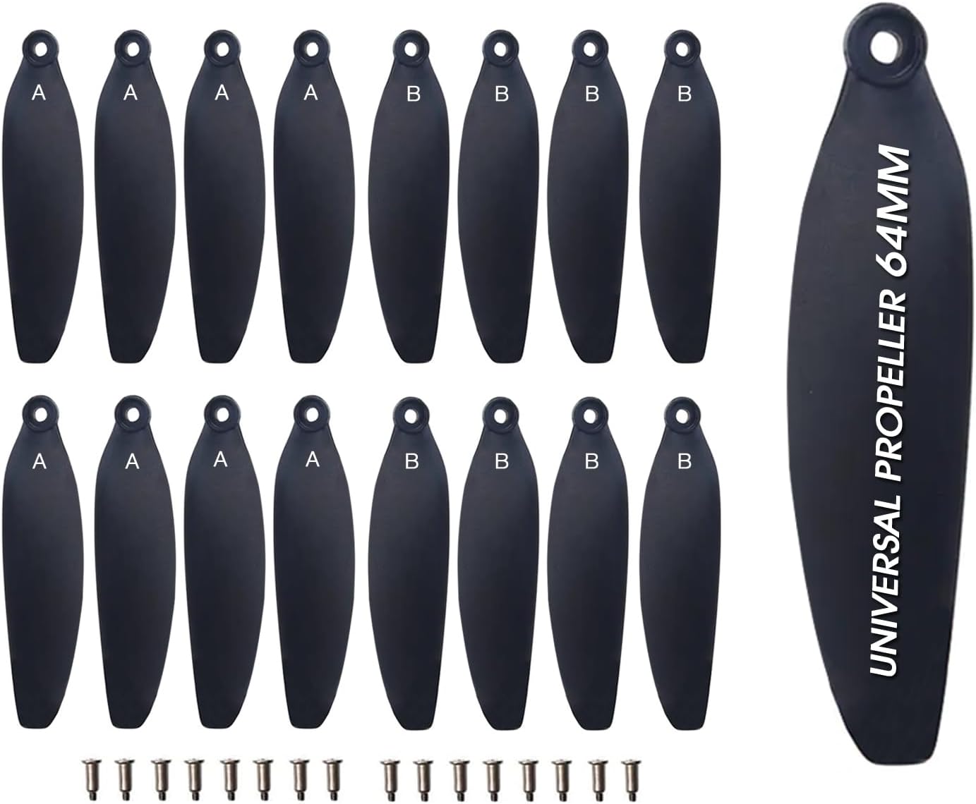 Universal 64mm/2.52In Drone Propellers for S2S, S136,S814,S162 Models - Replacement Drone Accessories with Stable and Low-Noise Operation, Easy Installation and Removal,16-Pack (Black)