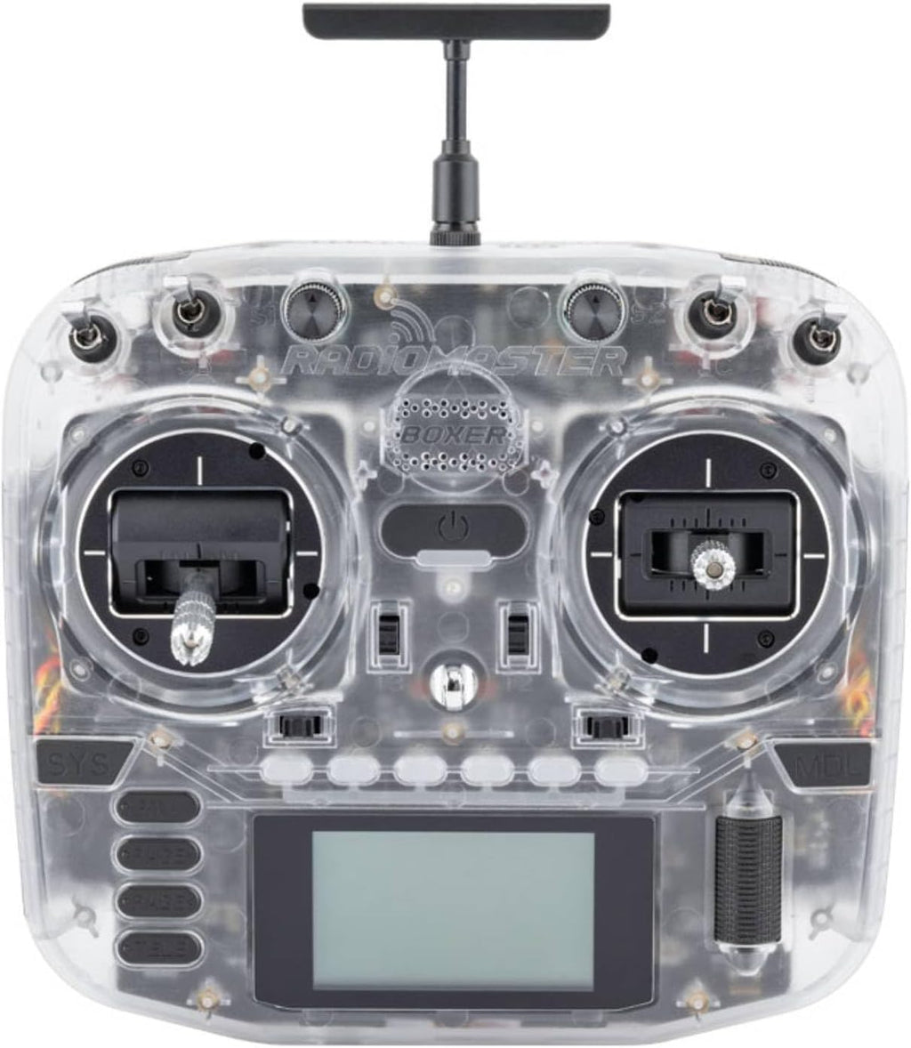 Radiomaster Boxer ELRS 2.4GHz 16CH Hall Gimbals Radio Controller with Carrying Case for Fixed-Wing Aircraft/RC Helicopters/FPV Drones/RC cars/Boats, Mode 2 (Transparent White)
