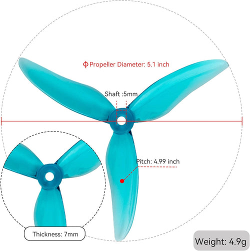 16pcs Fpv Drone Props Propeller: Gemfan Hurricane 51499 Tri-Blade 5 Inch Props for 4S 6S FPV Freestyle Racing, 8xCW 8xCCW