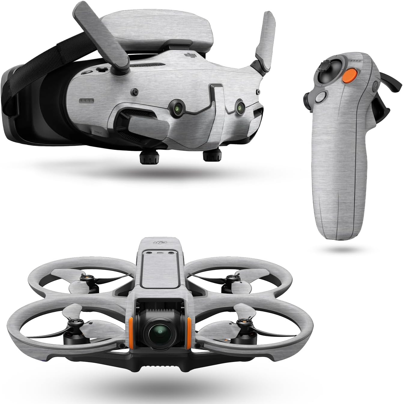 Drone Skin Compatible with DJI Avata 2 Bundle (2024) - Brushed Aluminium - Premium 3M Vinyl Protective Wrap Decal Cover - Easy to Apply | Crafted in The USA by MightySkins