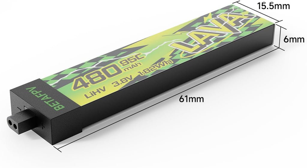BETAFPV 4pcs Lava II 480mAh 1S Battery 3.8V 95C LiHV Battery with BT2.0 Connector, Compatible with 1-2S Tiny Whoop Drone Quadcopter Like Air75, Meteor75 Pro, Cetus Pro, Cetus X Brushless Drones