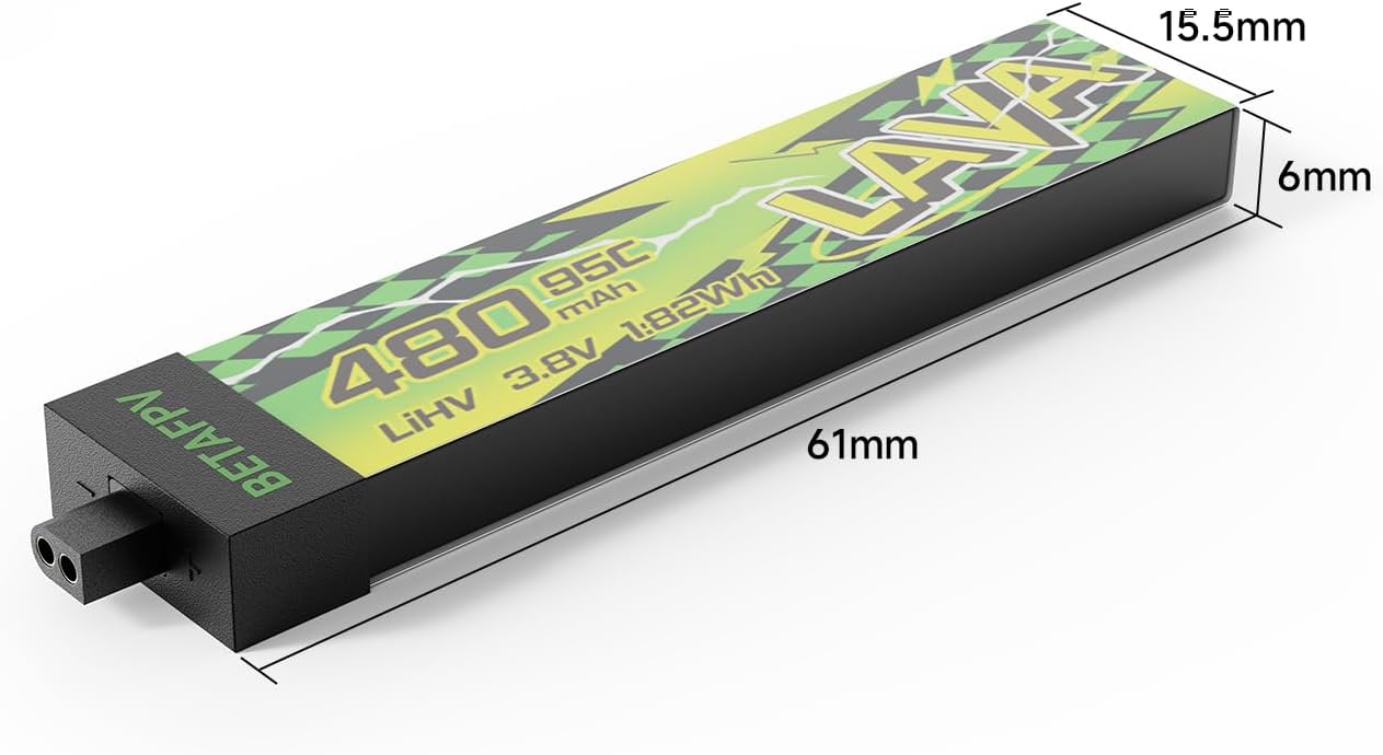 BETAFPV 4pcs Lava II 1S 480mAh Battery 3.8V 95C LiHV Battery with BT2.0 Connector Compatible with 1-2S Tiny Whoop Drone Quadcopter Like Air75, Meteor75 Pro, Cetus Pro, Cetus X Brushless Drones