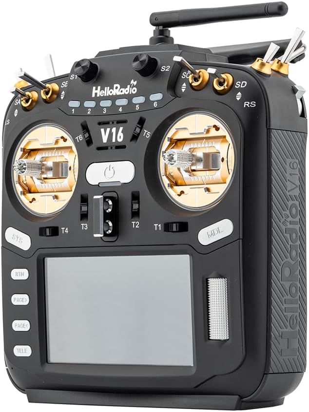 V16Max ELRS CNC Hall Gimbals Radio Transmitter, 16 Channels, 2.4G, Mode 2, for RC Drone (Gold)