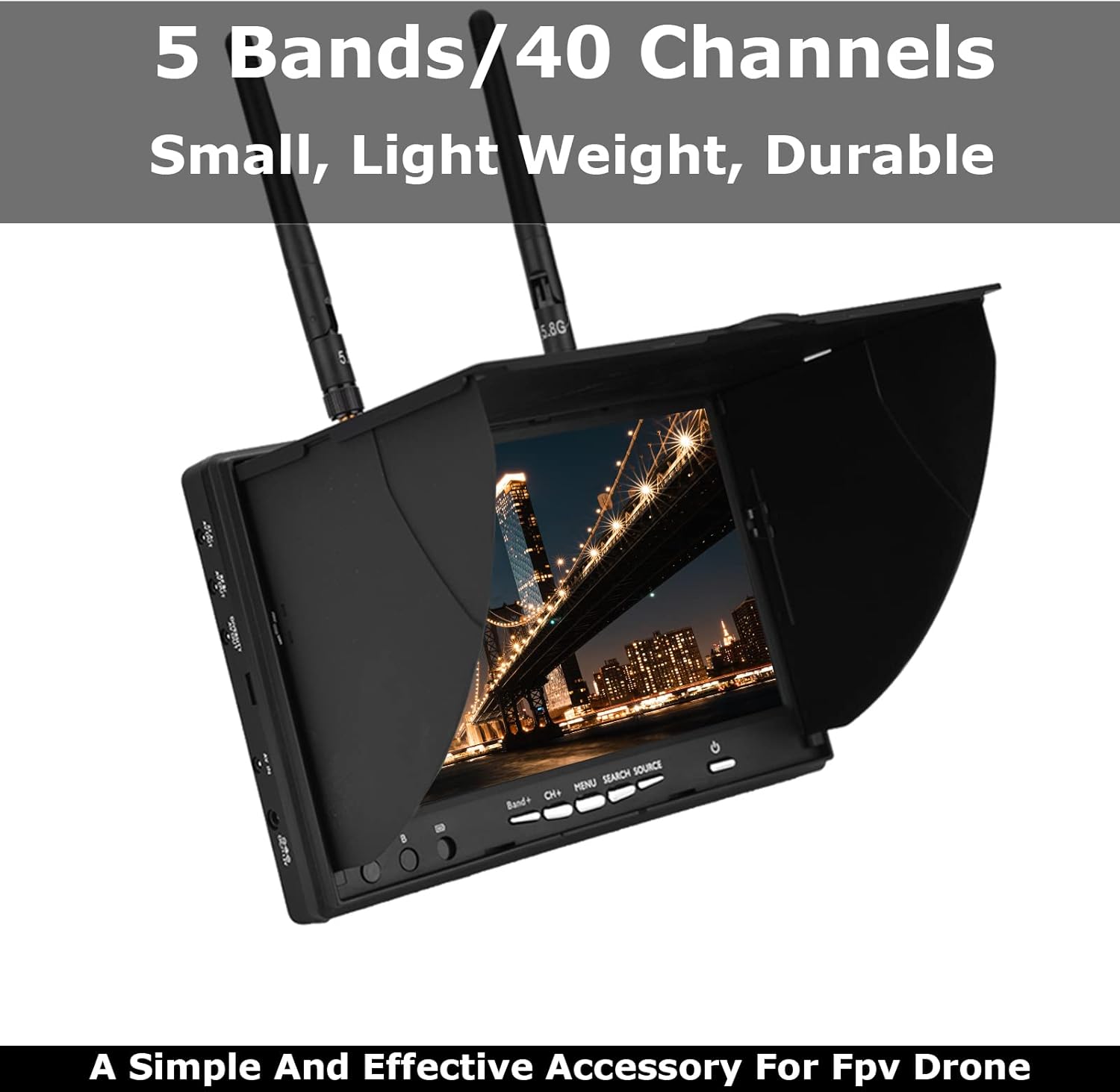 FPV Receiver Monitor,5.8GHz 40Channels 7Inch LCD Screen Receiver Monitor for FPV Drone Quadcopter,Effective Accessory for FPV Drone, for Outdoor use