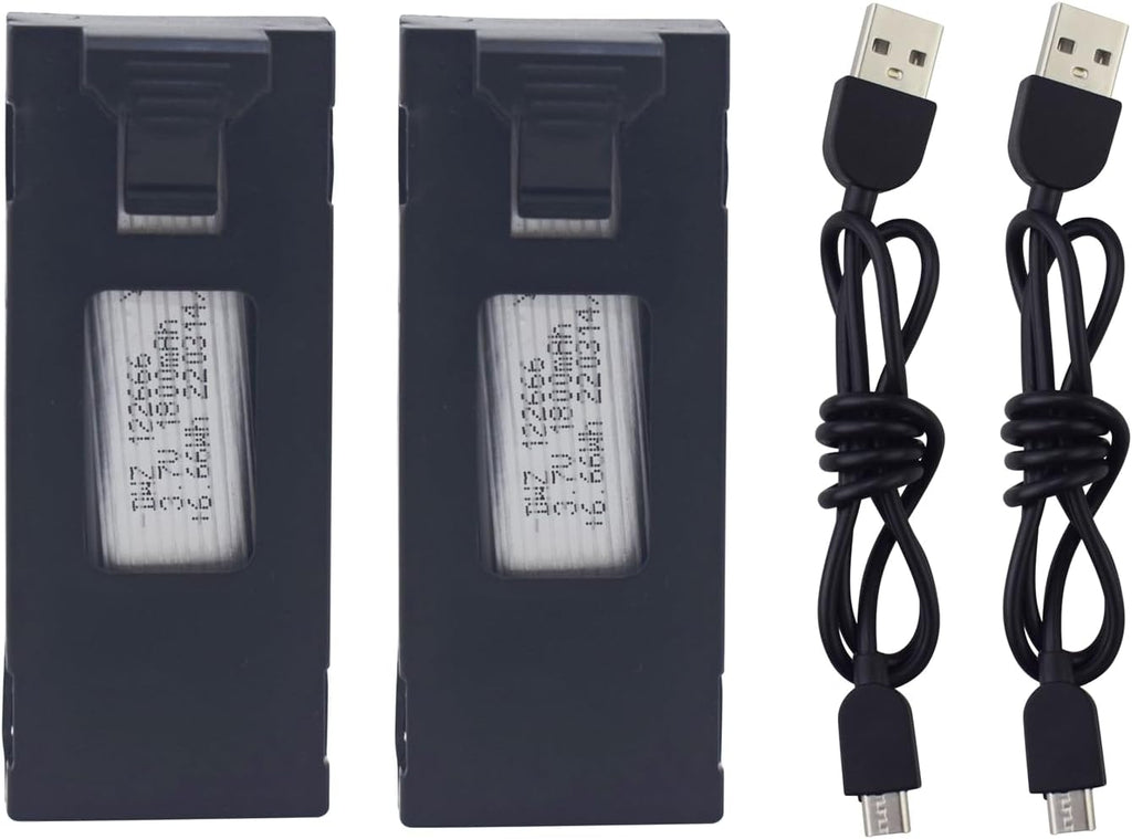 sea jump 2PCS 3.7V 1800mAh Lithium Battery with USB Charging Cable for E88 E88PRO E88MAX E525 E99 E99PRO P1 P5PRO K3 S1 P8 RC Quadcopter Accessories Drone Backup LiPo Battery