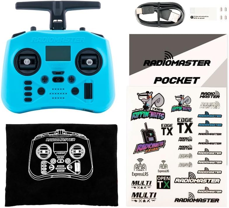 Radiomaster Pocket ELRS Remote Controller Portable Hall Gimbal EdgeTX 2.10.5 Transmitter with LED Light for FPV Drone/RC Helicopter&Car Boats&Multirotor (Battery Not Included)
