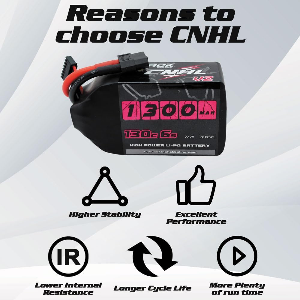 CNHL 1300mAh 130C 6s Lipo Battery 22.2V with XT60 Plug for FPV Drone Racing RC Quadcopter Helicopter Airplane(2 Packs)