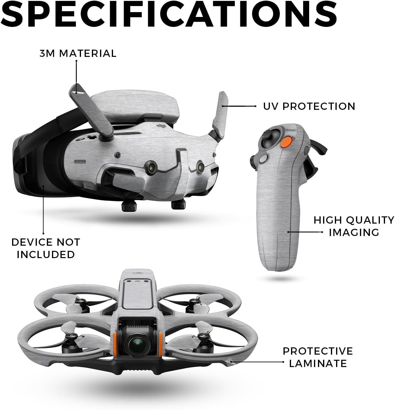Drone Skin Compatible with DJI Avata 2 Bundle (2024) - Brushed Aluminium - Premium 3M Vinyl Protective Wrap Decal Cover - Easy to Apply | Crafted in The USA by MightySkins