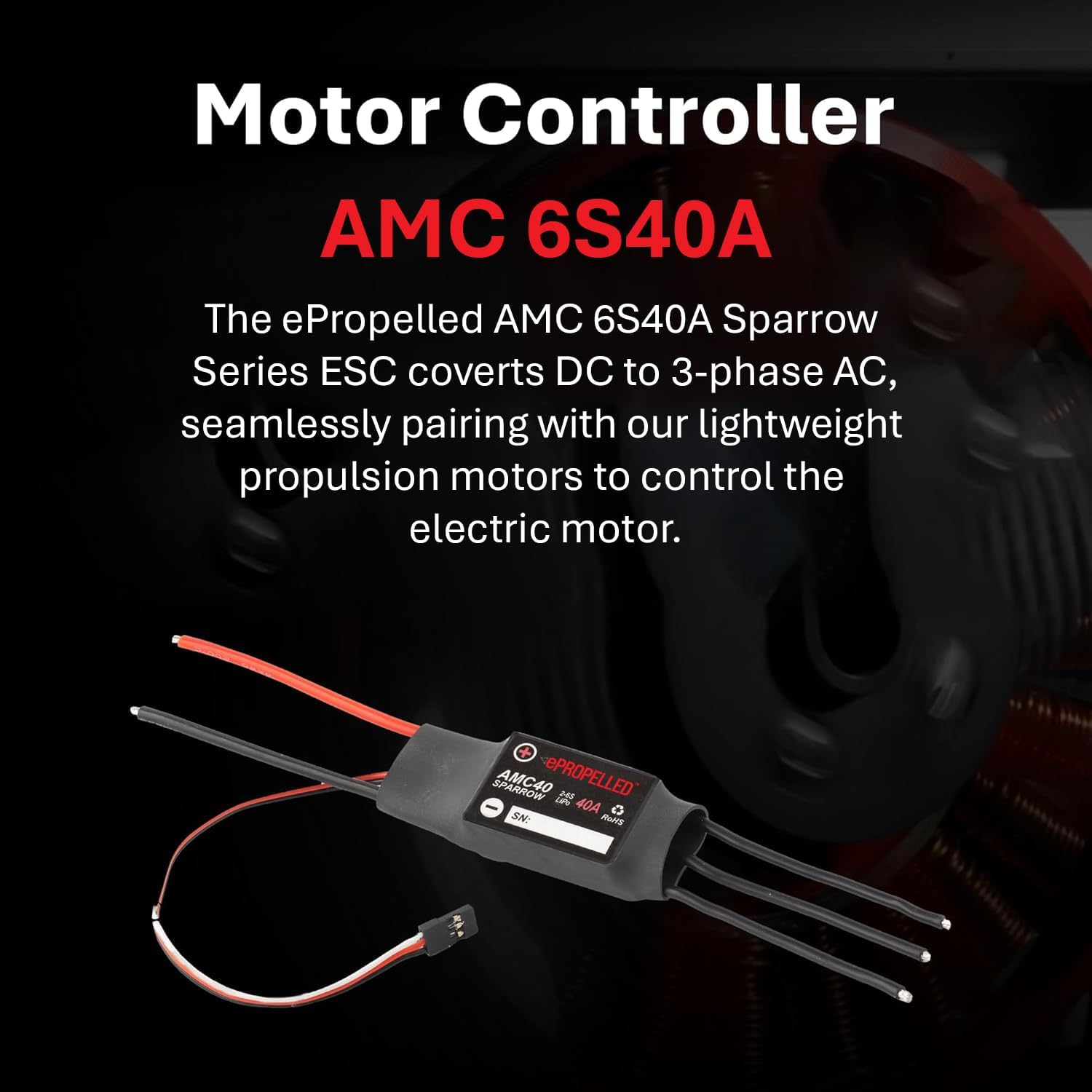 Sparrow Series AMC 6S40A ESC Drone Motor Controller - Lightweight Drone Components, PWM Electronic Controllers for Brushless Motors, 2-6s LiPo