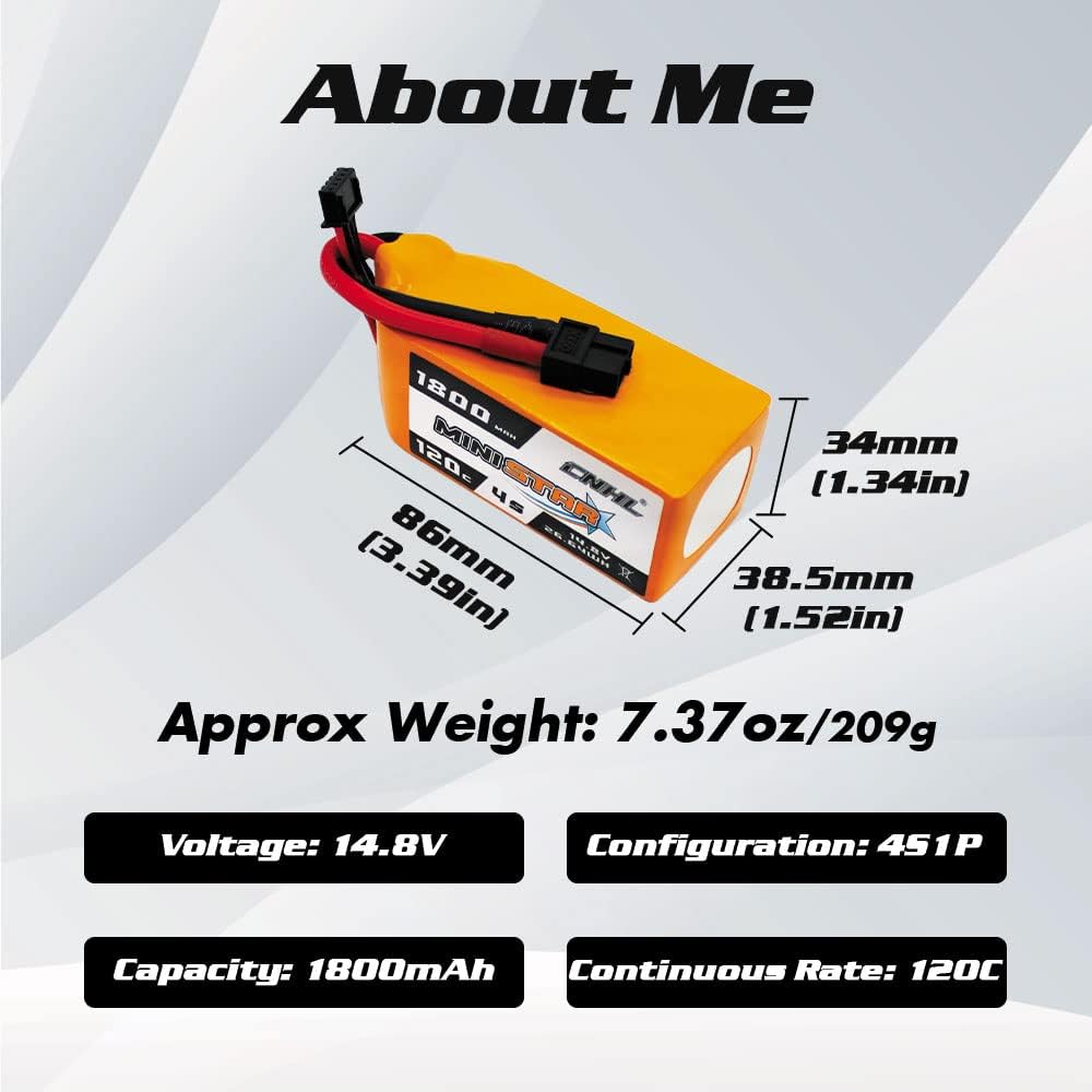 CNHL 1800mAh 4S Lipo Battery 14.8V 120C with XT60 Plug for RC Airplane Boat Heli Airplane Drone FPV Racing Hobby (2 Packs)