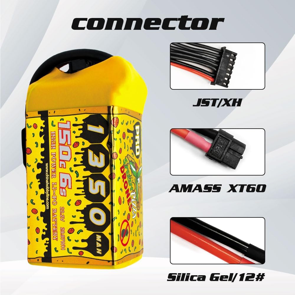 CNHL Speedy Pizza 1350mAh 6S Lipo Battery 22.2V 150C with XT60 Plug for FPV Racing Rc Quadcopter Helicopter Airplane (2 Packs)