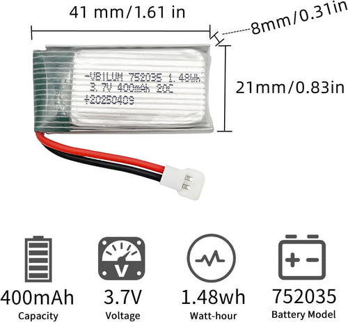 3.7V 400mAh Lipo Battery with Molex Plug for RC Planes Mini Drone Quadcopter Aircraft Models Battery with 5-in-1 Charger (5PCS)