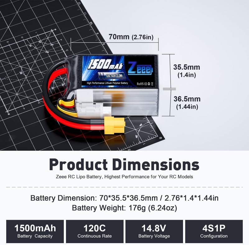 Zeee 4S Lipo Battery 1500mAh 14.8V 120C Graphene Battery with XT60 Plug for FPV Drone Quadcopter Helicopter Airplane RC Boat RC Car RC Models(2 Pack)