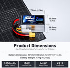 Zeee 4S Lipo Battery 1500mAh 14.8V 120C Graphene Battery with XT60 Plug for FPV Drone Quadcopter Helicopter Airplane RC Boat RC Car RC Models(2 Pack)
