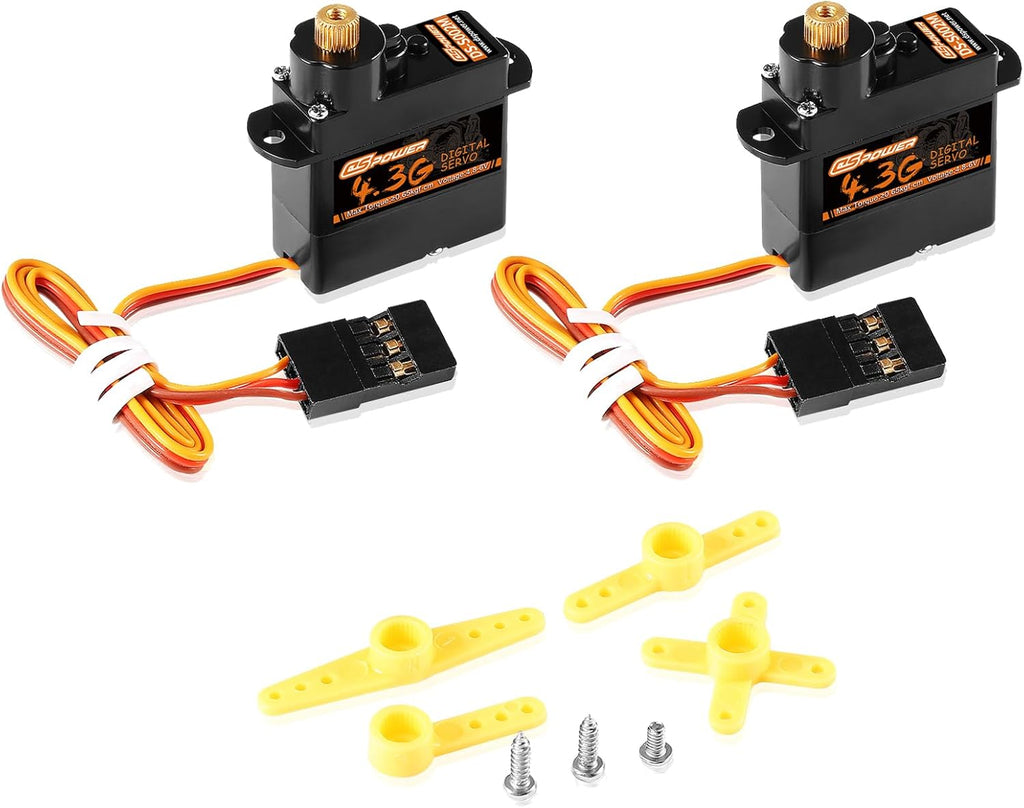 2PCS 4.3G Mini Servo, RC Micro Digital Servo Motor Metal Gear Coreless Steering Servos for Fixed-Wing Helicopter Airplane Drone 1/24 1/28 RC Car SCX24 Boat Robot Toy
