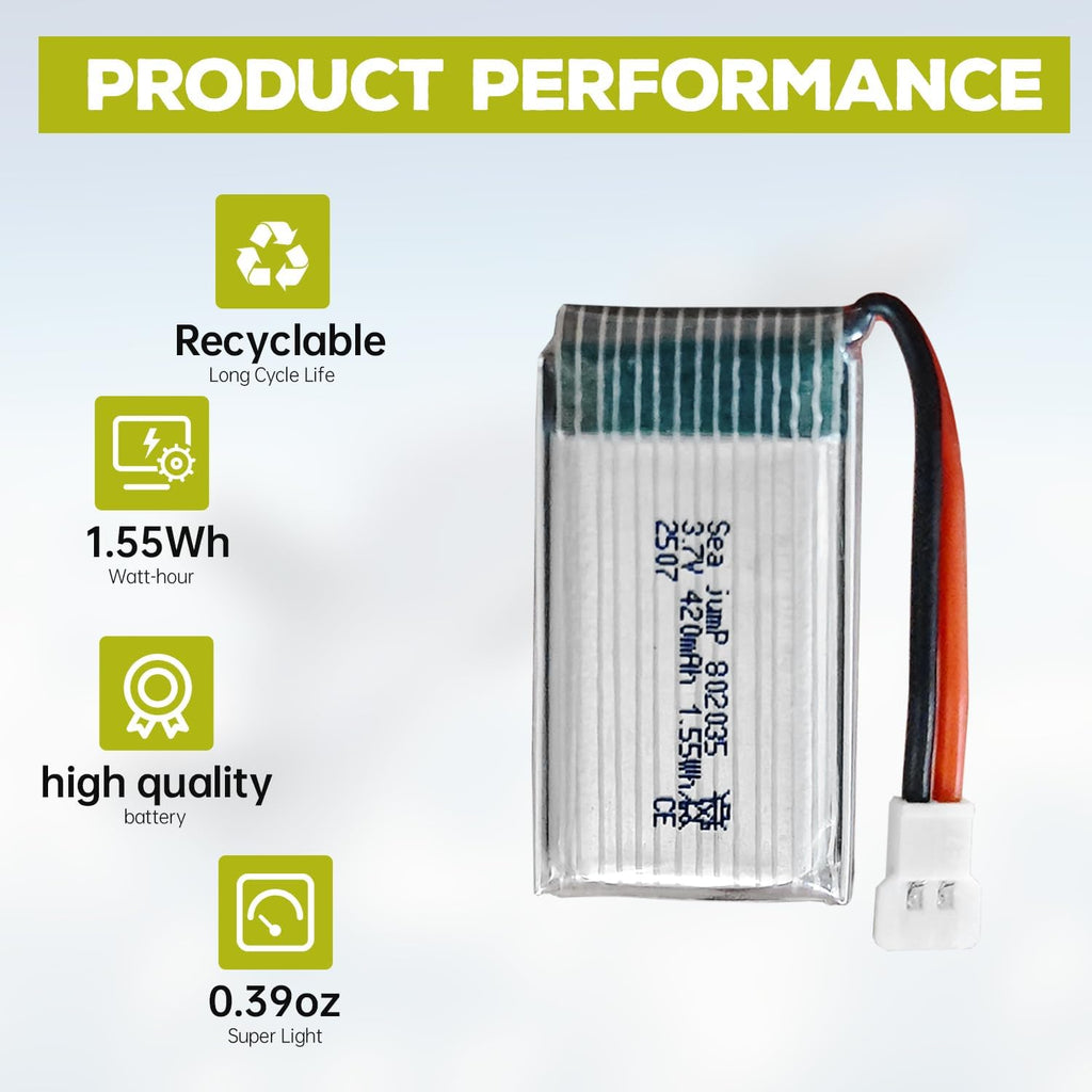 sea jump 6PCS 3.7V Lipo Battery 420mAh 25C with 6in1 Charger Molex Plug Compatible with Most RC Drone Quadcopters, Aerial Drones, Gliders, Robot Batteries