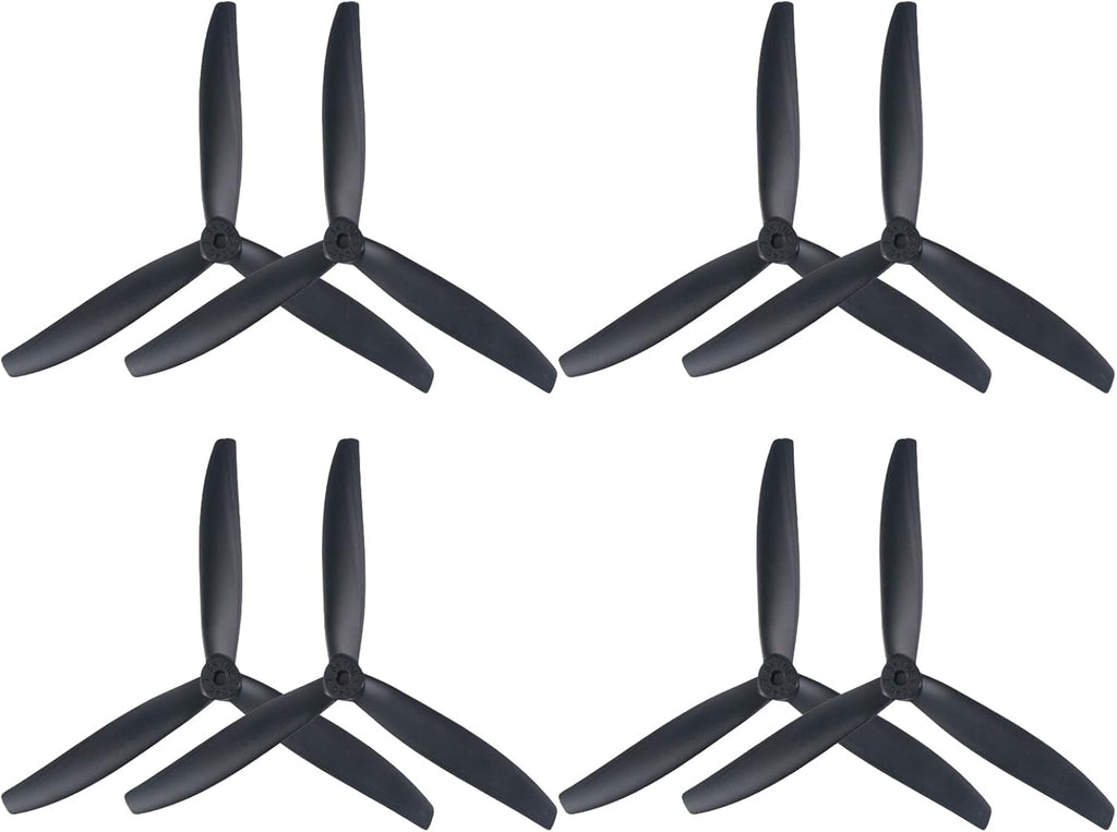 7-Inch Glass Fiber Nylon Propellers, 3-Blade Props for Cinelifter FPV Drones, Black (8 pcs - 4 CW, 4 CCW)