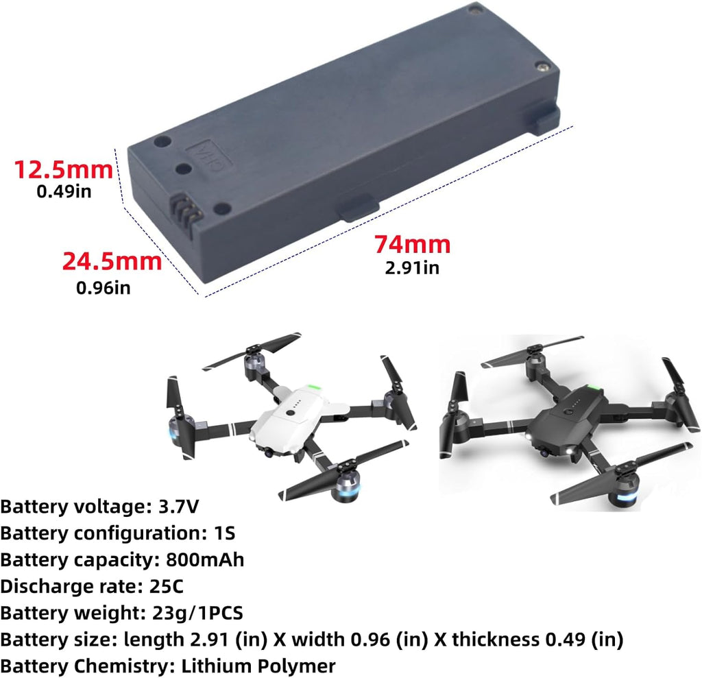 Fytoo 3.7V 800mah Li-Po Battery for YD XT-1 X-Pack 18 X-Pack Plus Folding Aerial Drone Smart Follow RC Quadcopter Battery Grey (3PCS)