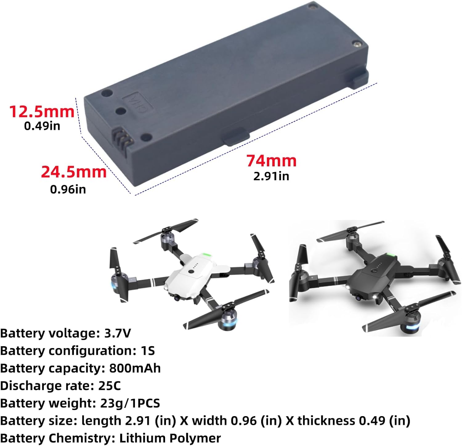 Fytoo 3.7V 800mah Li-Po Battery for YD XT-1 X-Pack 18 X-Pack Plus Folding Aerial Drone Smart Follow RC Quadcopter Battery Grey (3PCS)